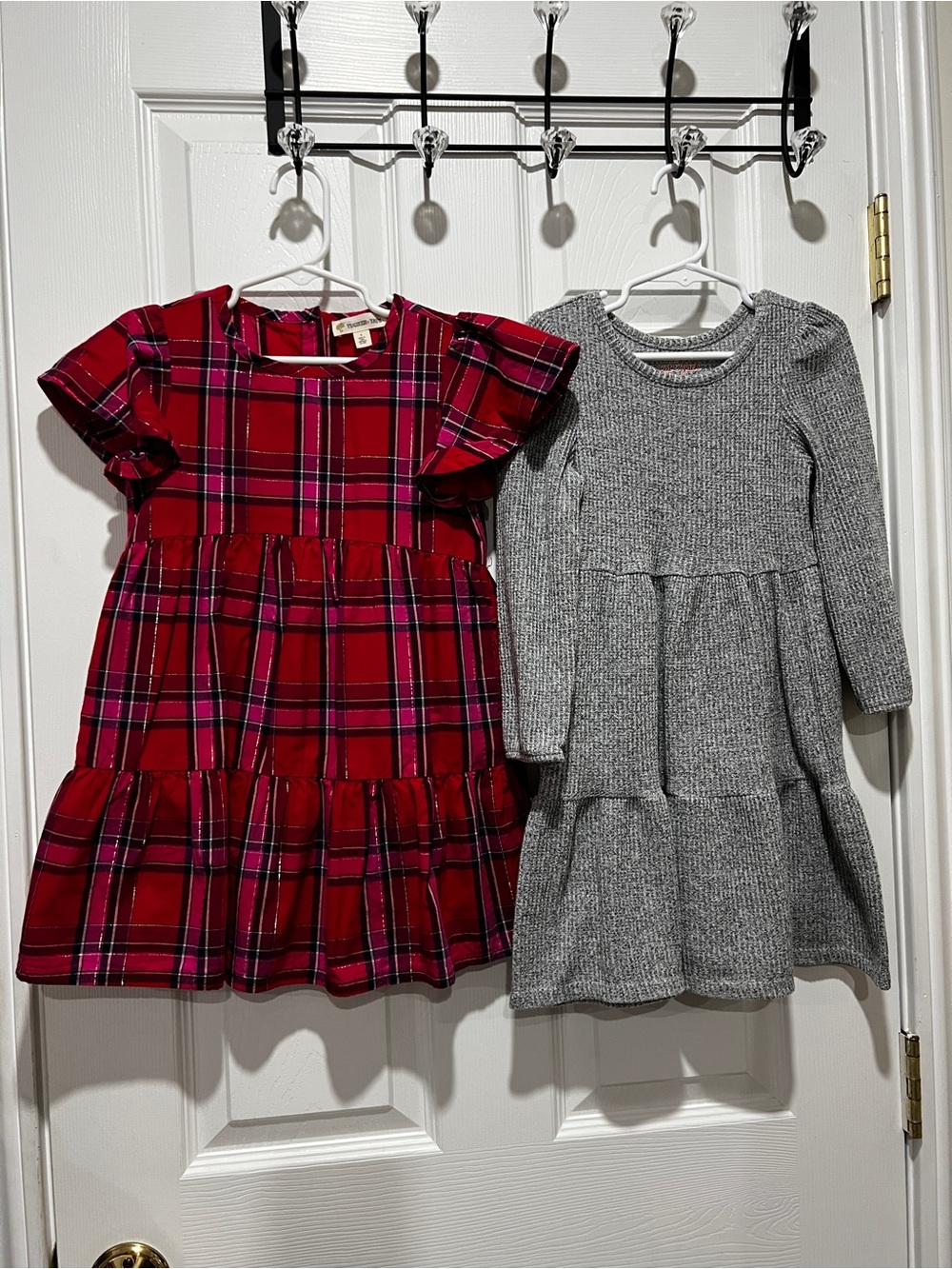 Lot of Two Kids Dress Size 4 Toddler Tucker Tate Red Plaid & Gray Cat & Jack